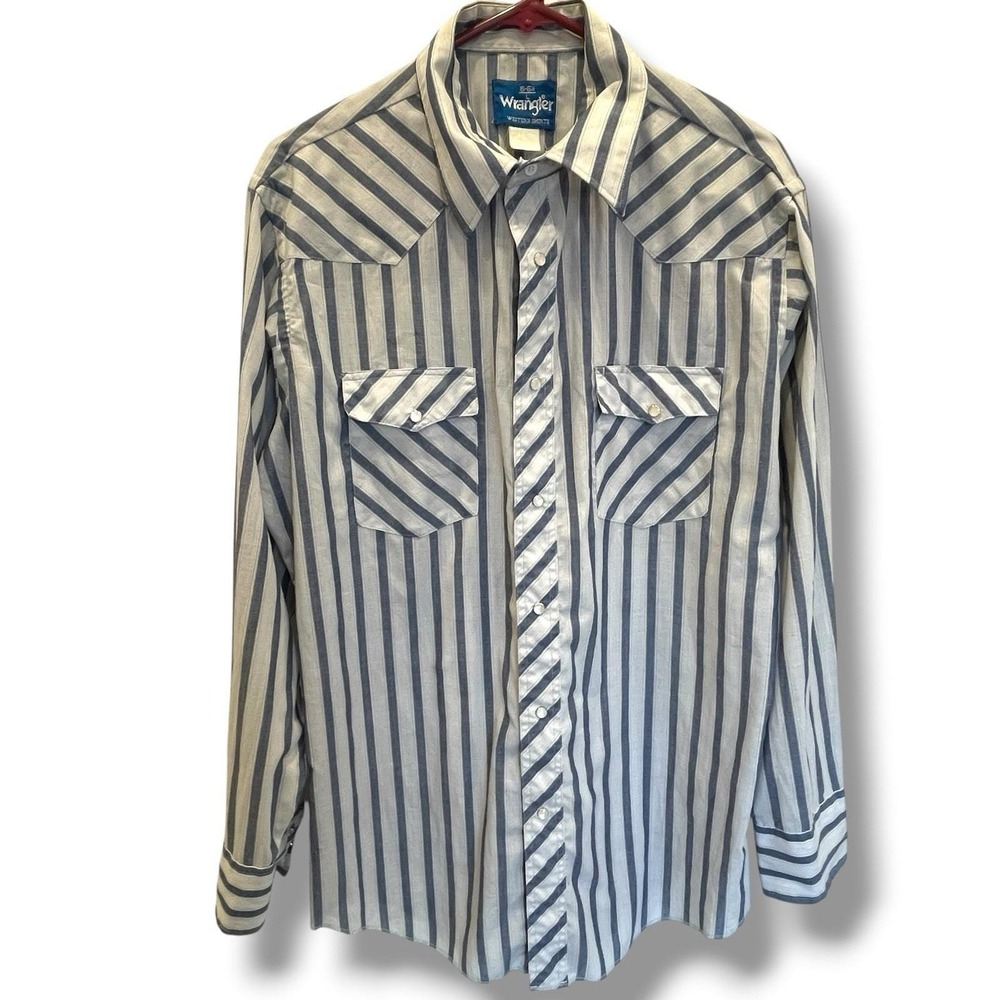 Vintage Wrangler Striped Pearl Snap Button Down Long Sleeve Size L 16-16 1/2